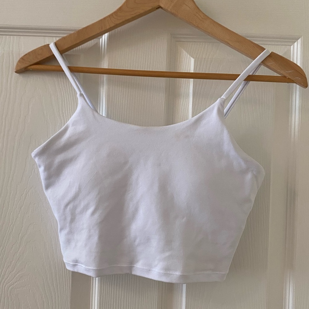 White cropped exercise tank with built in bra